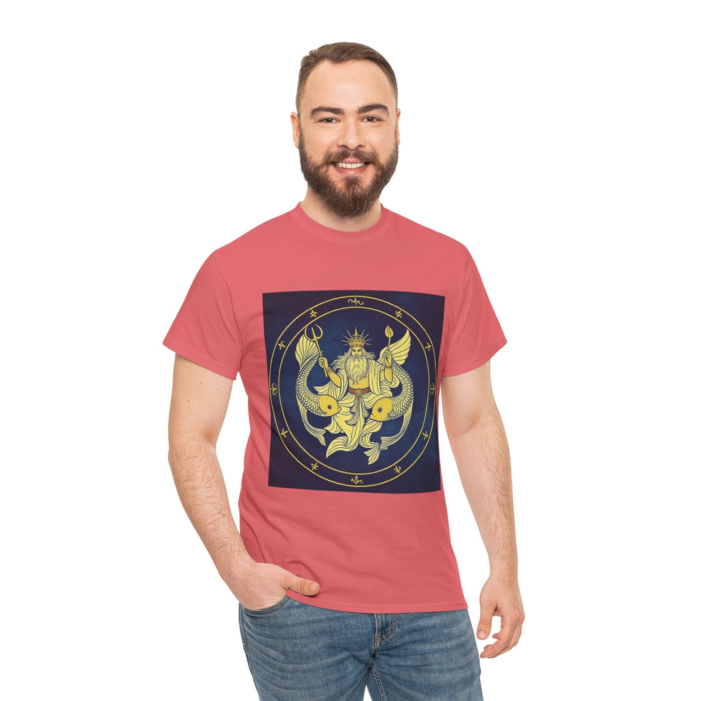 Unisex Heavy Cotton T-Shirt, King of Pisces, Zodiac Design