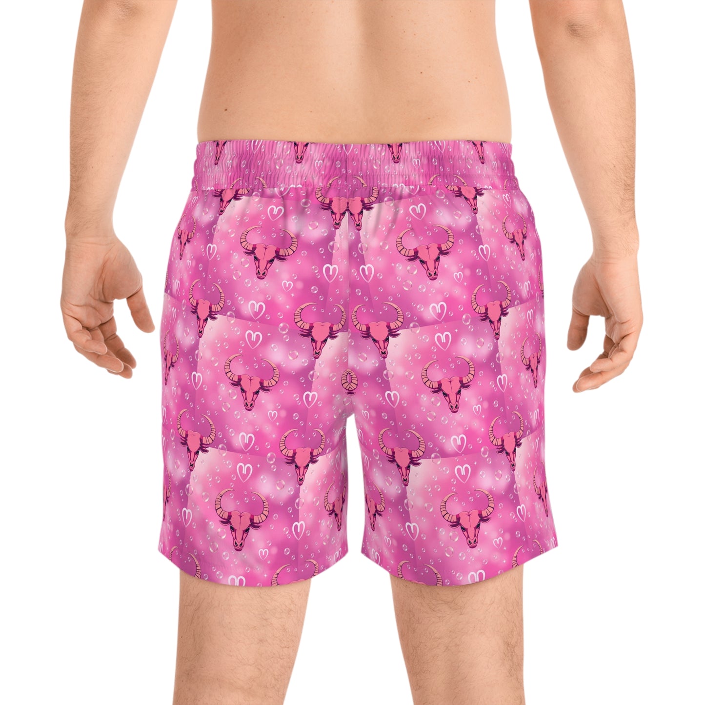 Men's Mid-Length Swim Shorts, (AOP), Taurus, Zodiac, Bubble Pattern