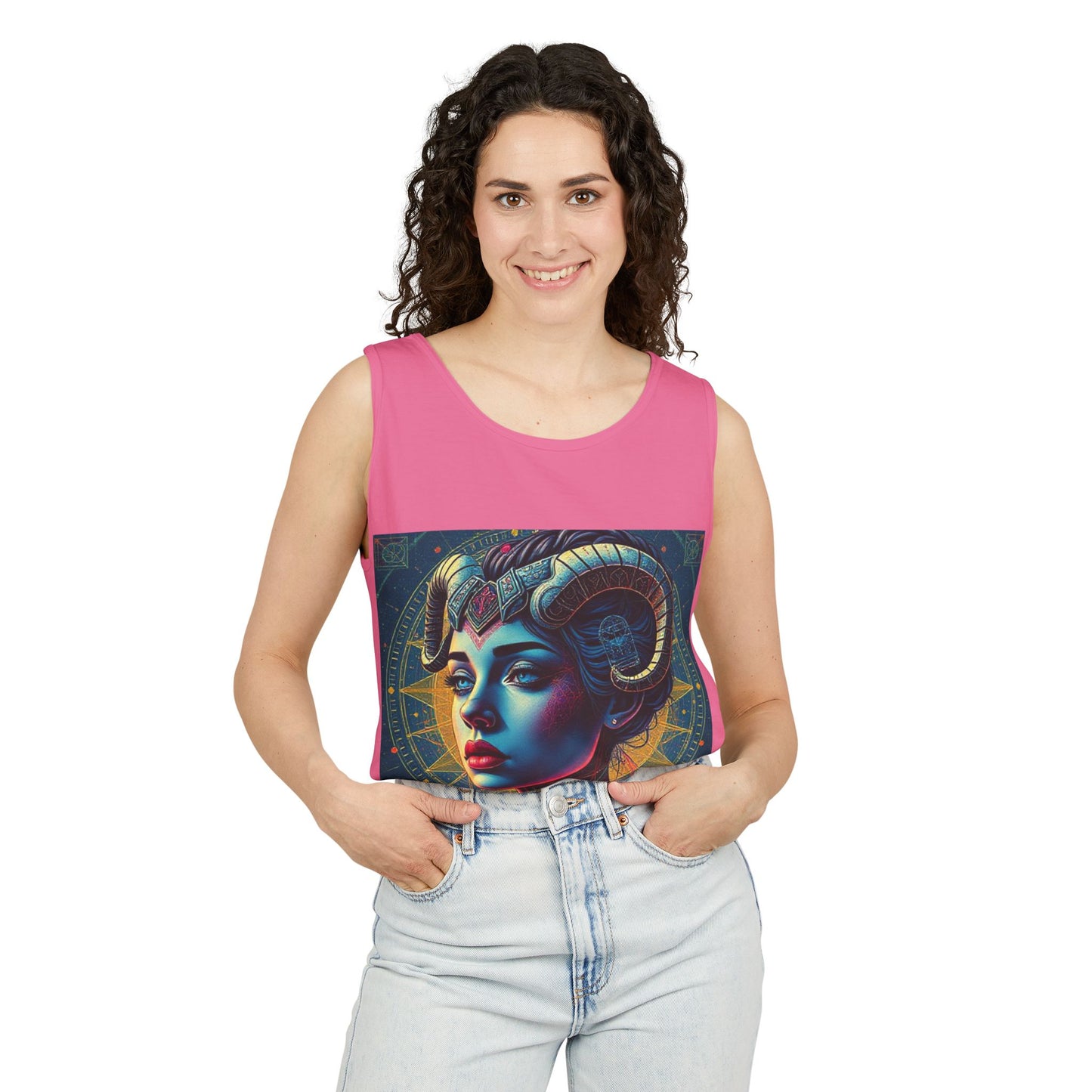 Unisex Garment-Dyed, Tank Top, Aries Design, Pop Art v1, 100% Ringspun US cotton