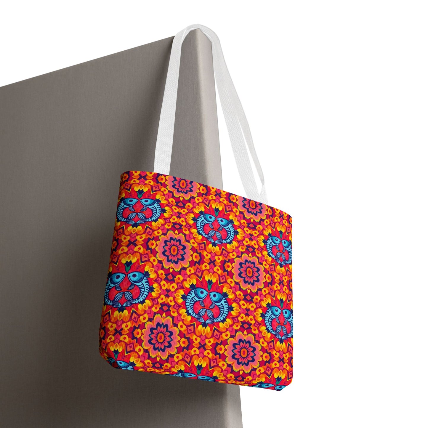 Tote Bag, (AOP), Pisces, Zodiac v5, Flower Pattern