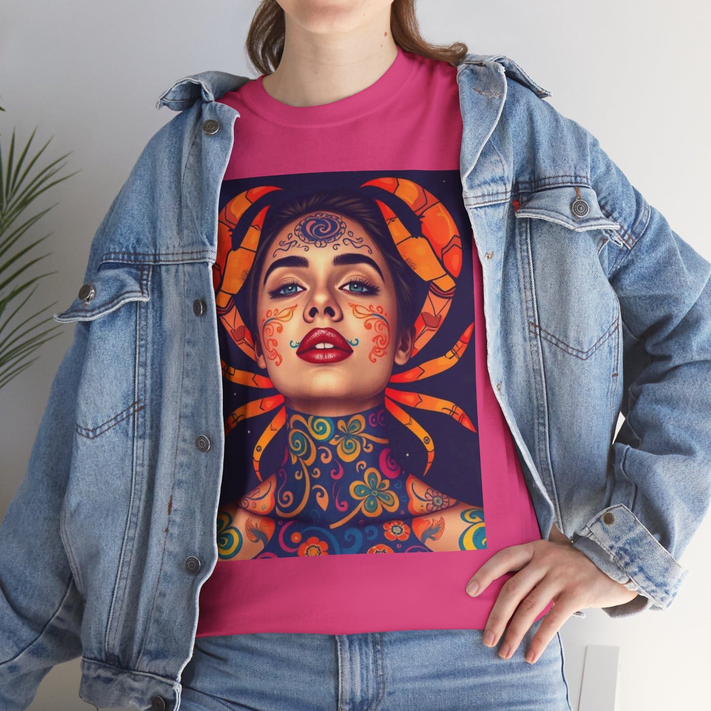 Unisex Heavy Cotton T-Shirt, Cancer, Zodiac v2, Sexy Art