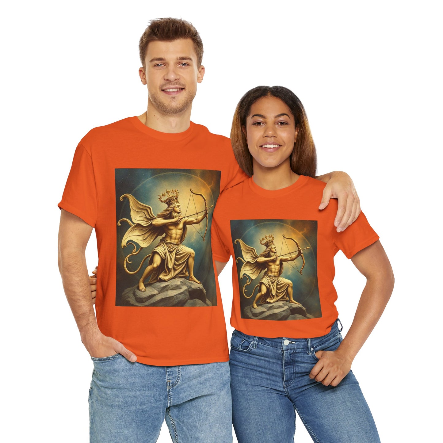 Unisex Heavy Cotton T-Shirt, Sagittarius King, Bow & Arrow v1, Zodiac Design
