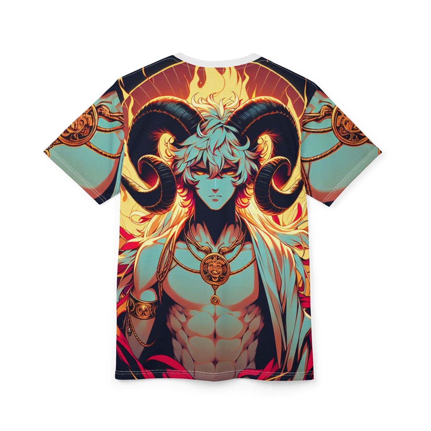 Unisex Cut & Sew T-Shirt (AOP), Anime Character, Aries Zodiac Design, Regular fit, 100% Polyester