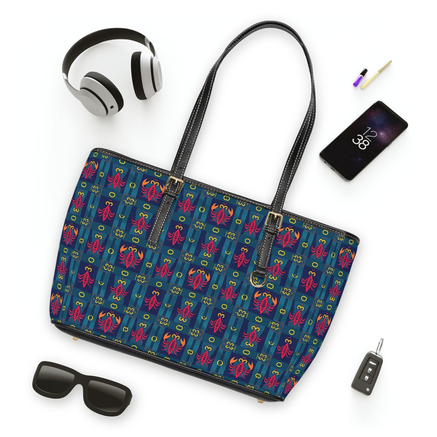 Leather Shoulder Bag, Scorpio, Zodiac v1, Shapes Pattern
