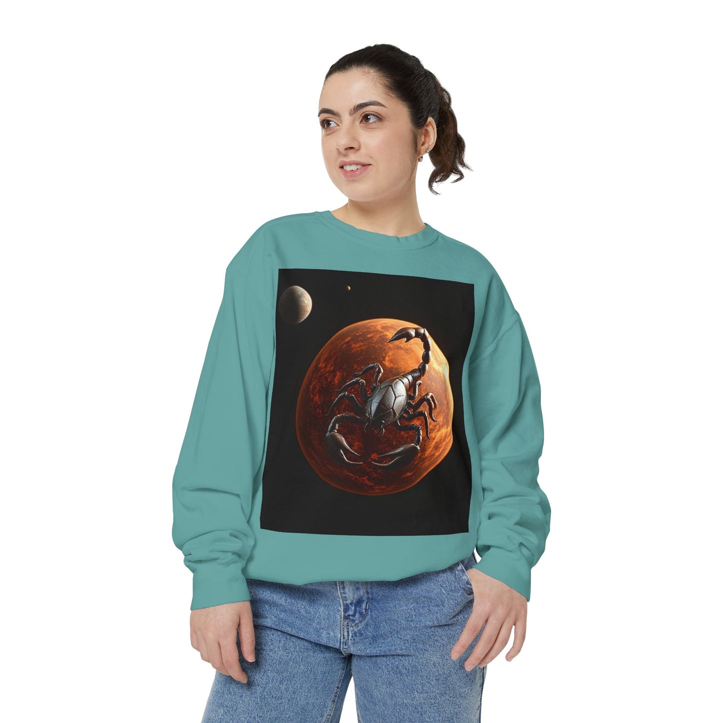 Garment-Dyed Sweatshirt, Unisex, Space Animal Design, Scorpio