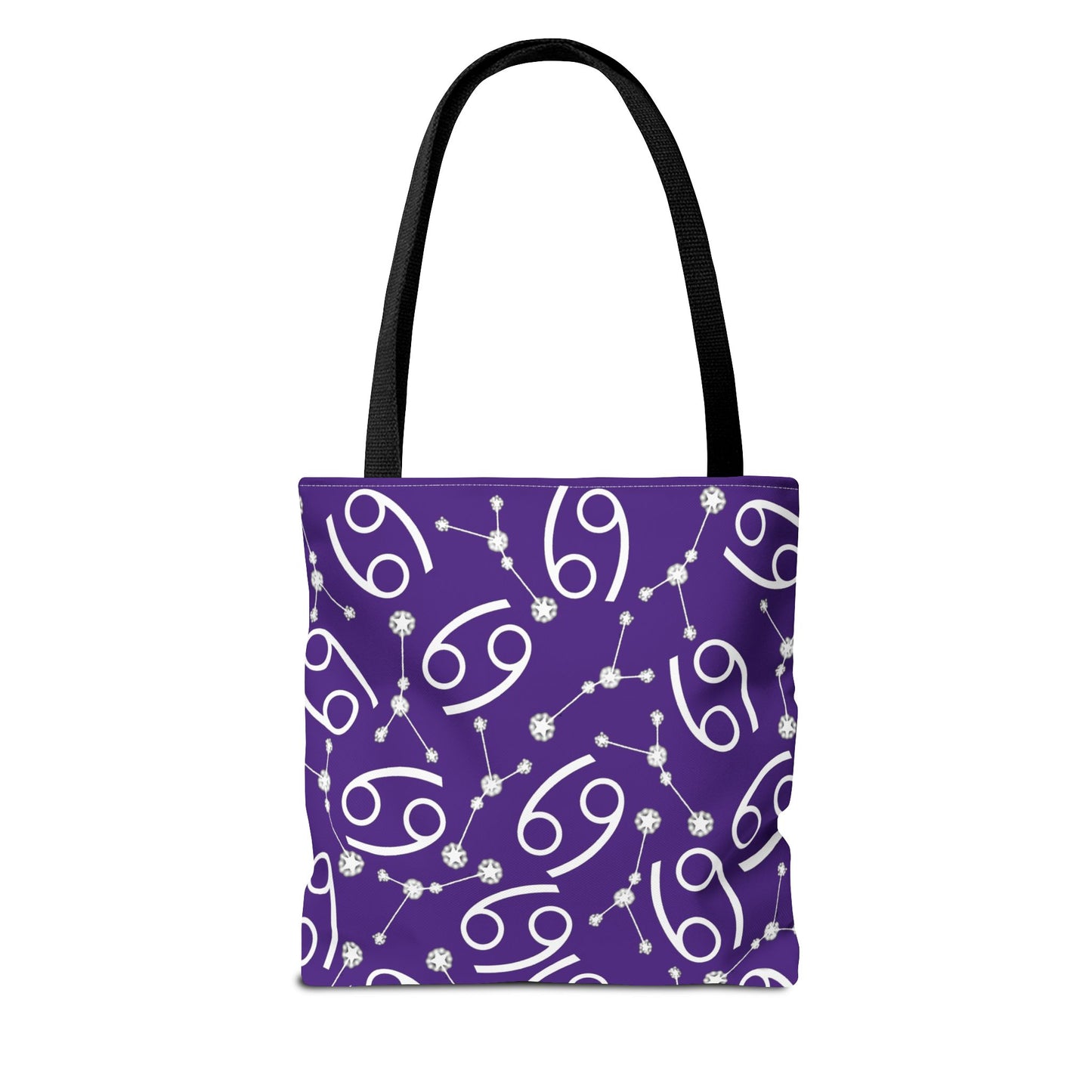 Tote Bag, Cancer Zodiac Sign, AOP, (Purple, White)
