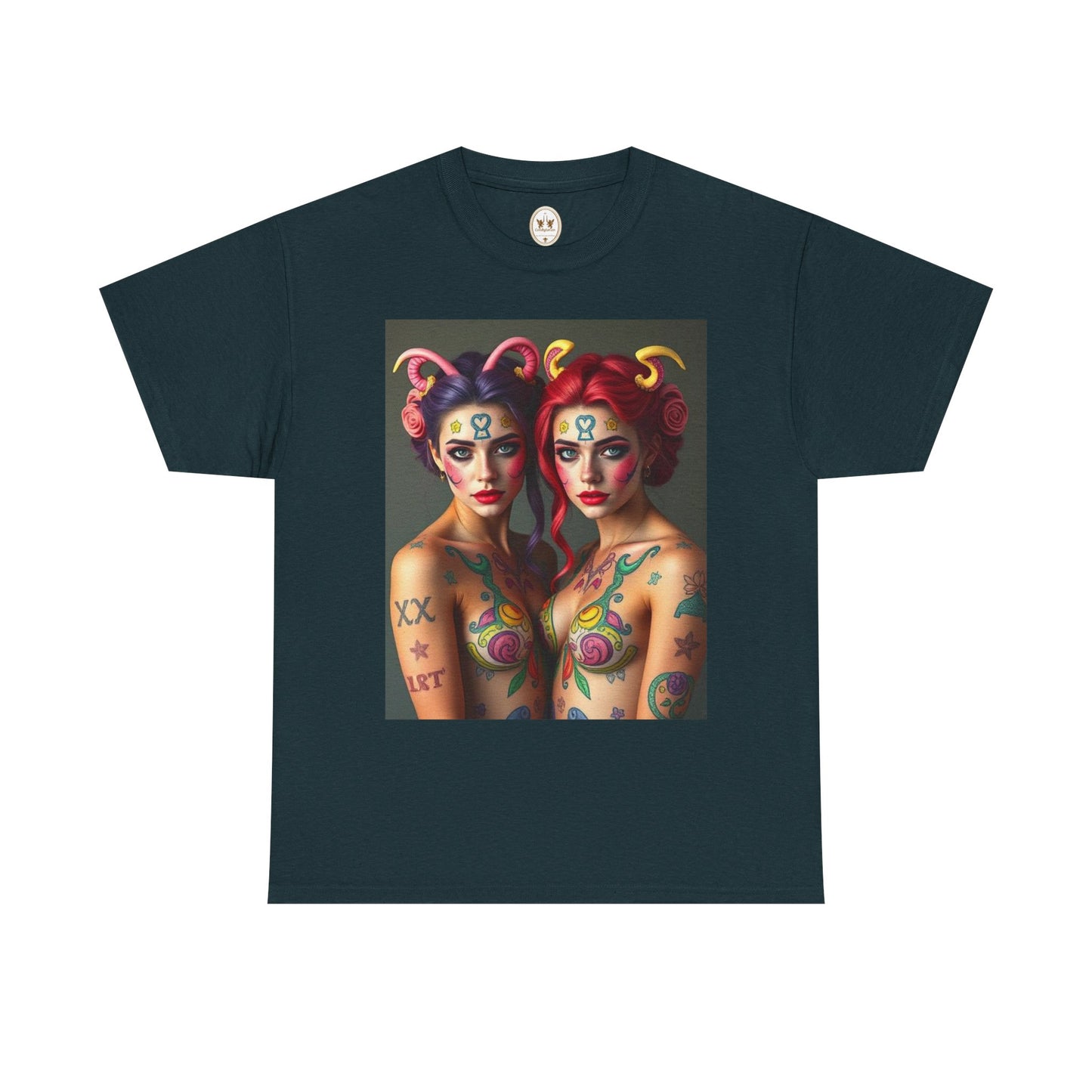 Unisex Heavy Cotton T-Shirt, Gemini, Zodiac v3, Sexy Art