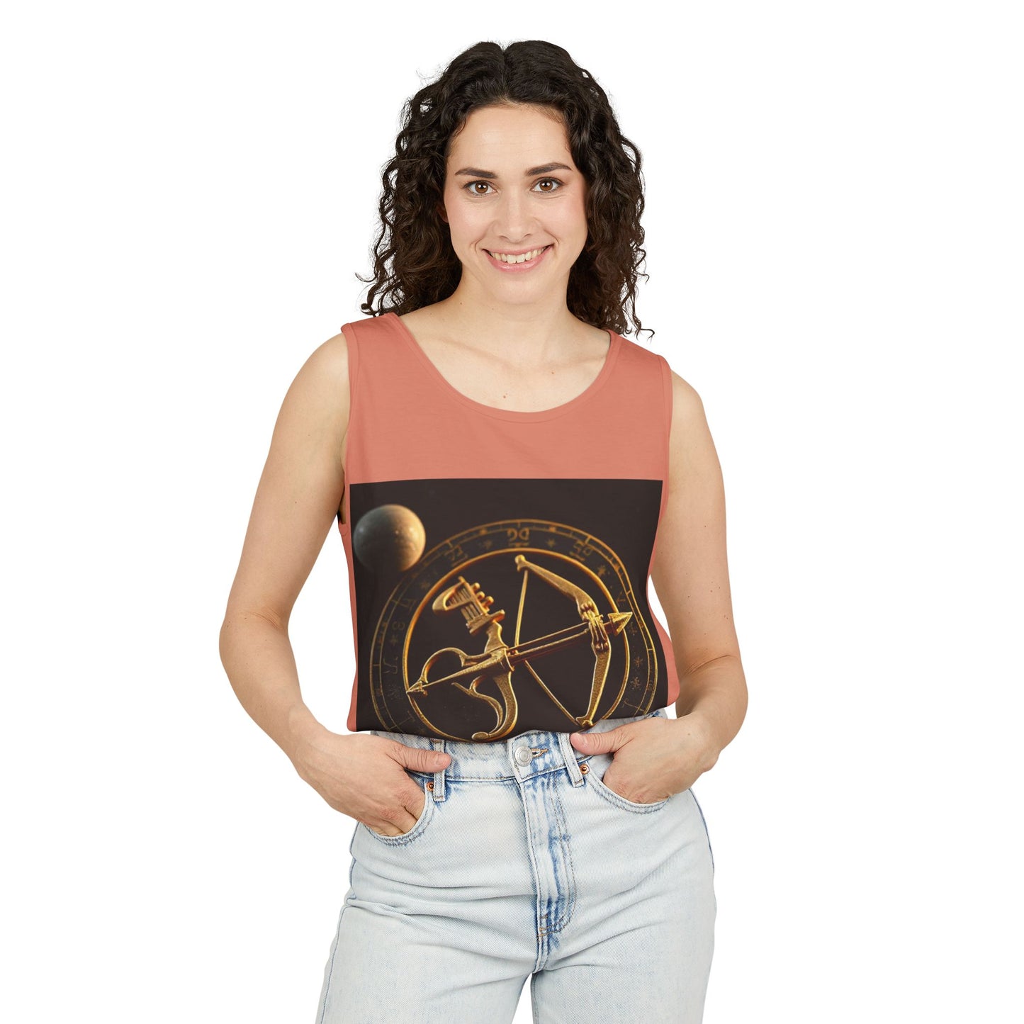 Unisex Garment-Dyed, Tank Top, Sagittarius Design, Planet Symbol v1, 100% US cotton