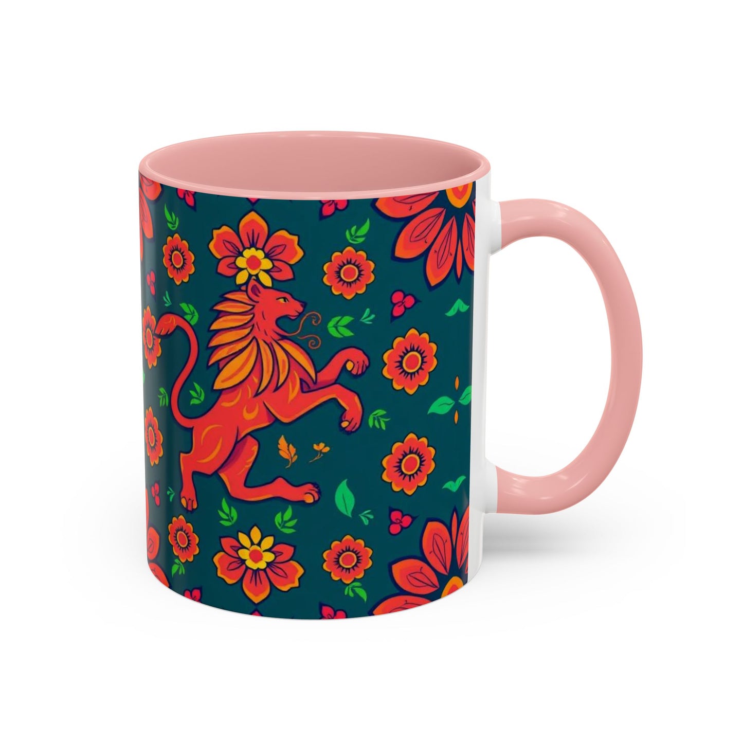Accent Coffee Mug, Leo, Zodiac v1, Flower Pattern, (11, 15oz)