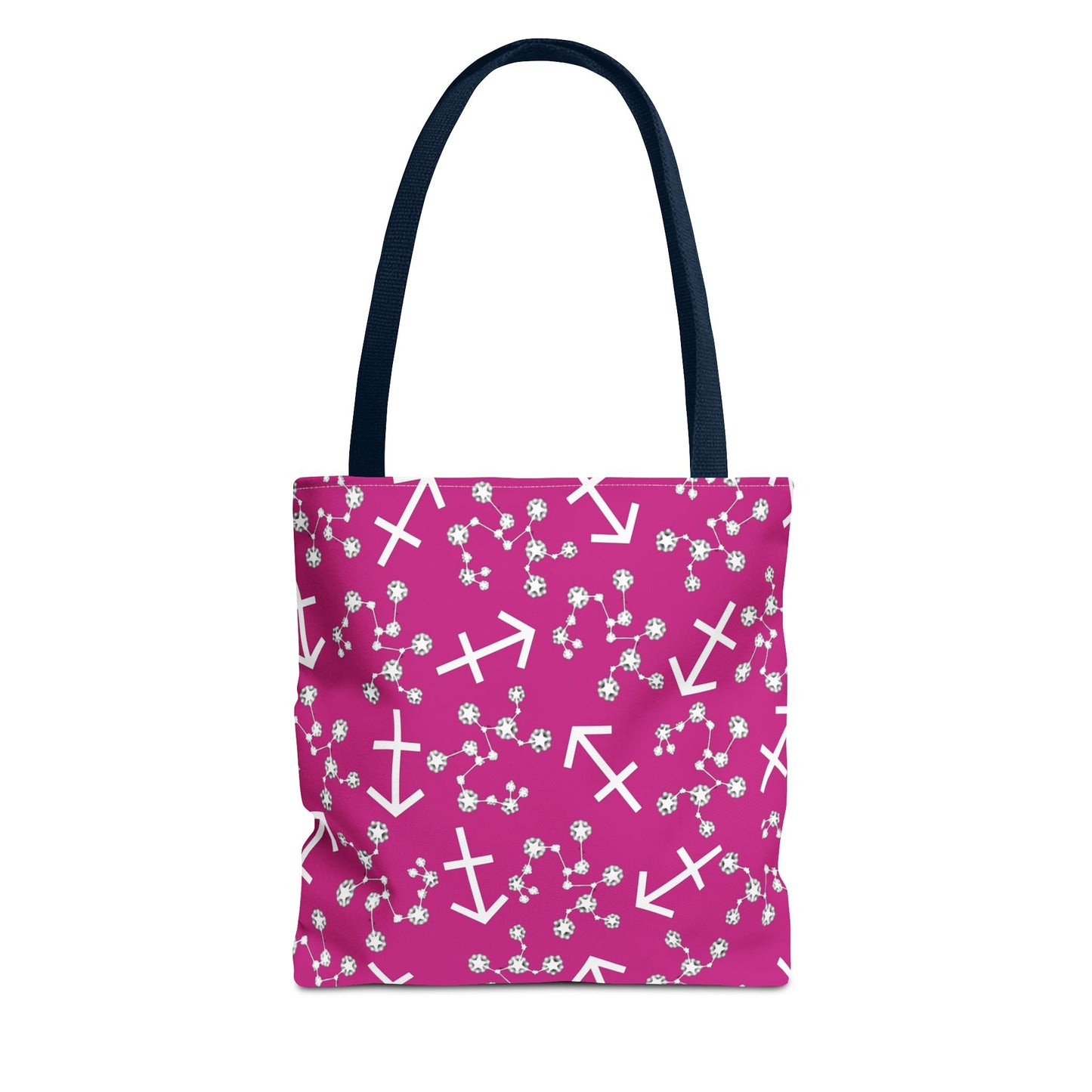 Tote Bag, Sagittarius Zodiac Sign, AOP, (Pink, White Print)