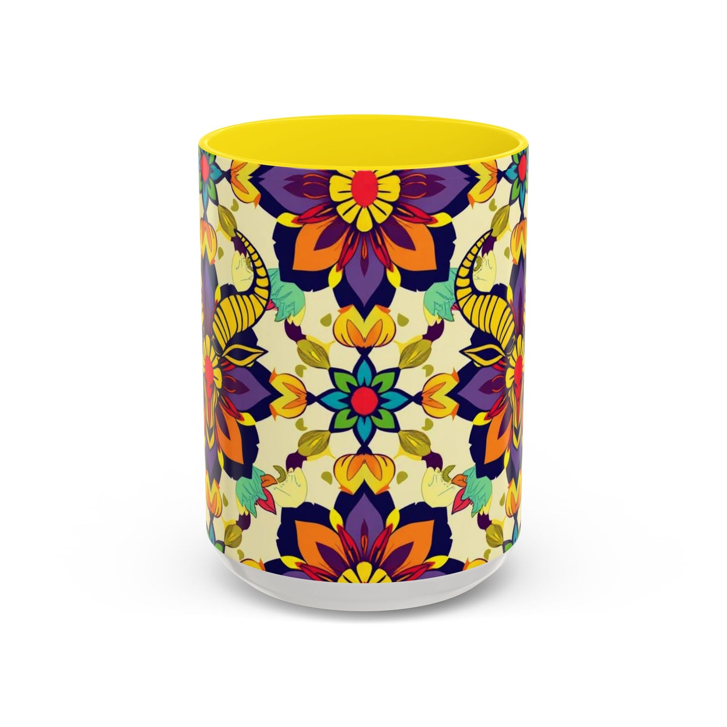 Accent Coffee Mug, Taurus, Zodiac v3. Flower Pattern, (11, 15oz)
