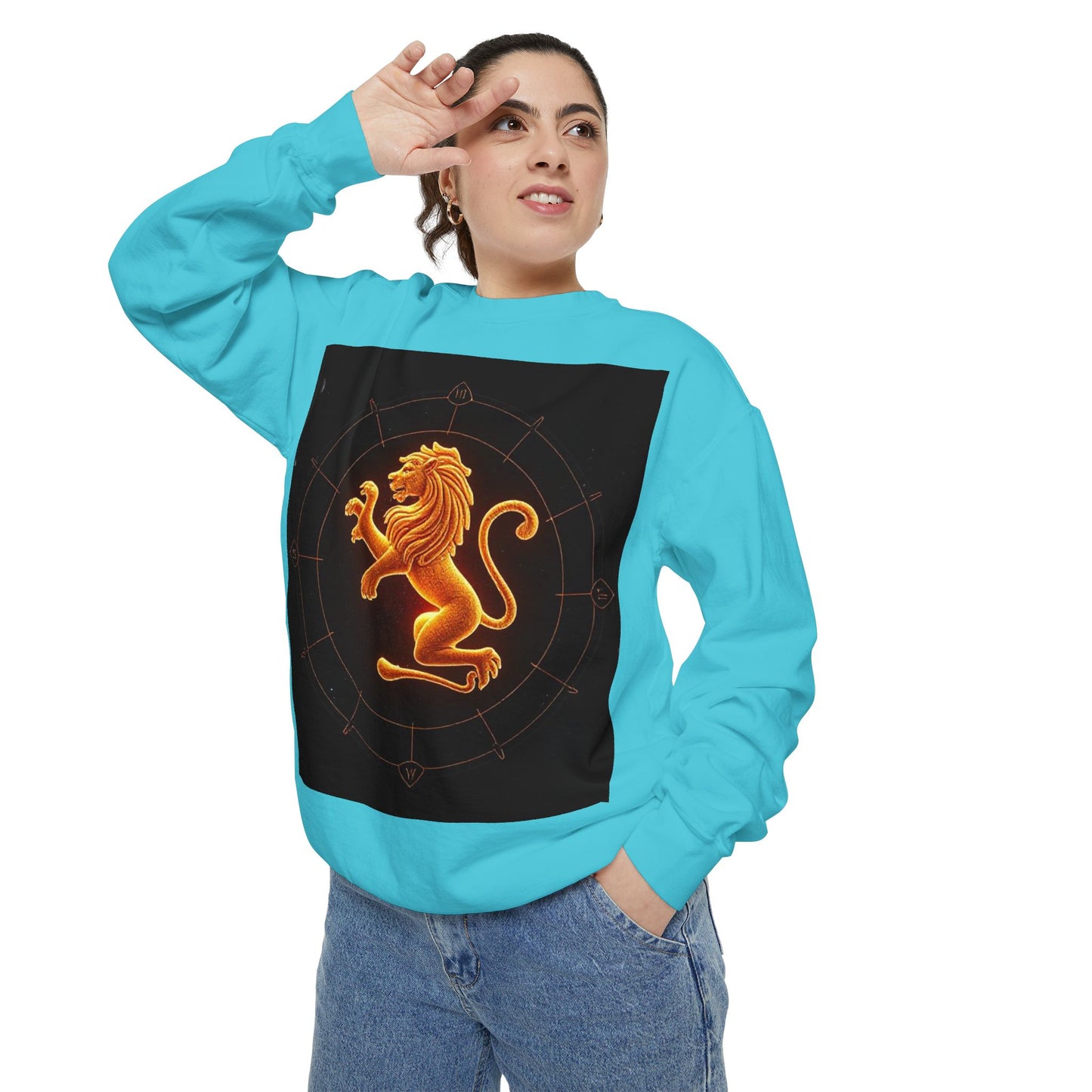 Garment-Dyed Sweatshirt, Unisex, Space Animal Design v1, Leo