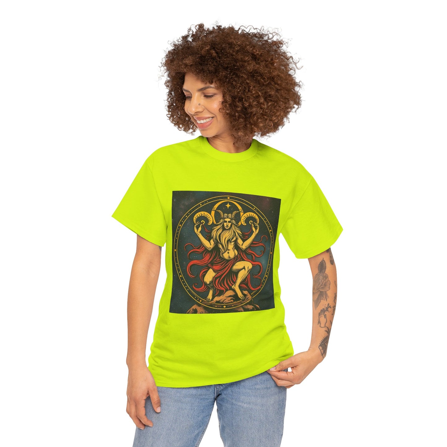 Unisex Heavy Cotton T-Shirt, Aries God 2v, Zodiac Design