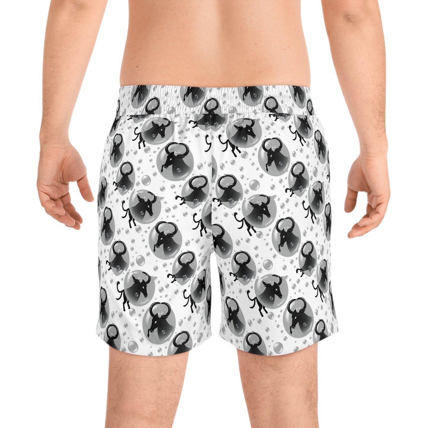 Men's Mid-Length Swim Shorts, (AOP), Taurus, Zodiac v2, Bubble Pattern