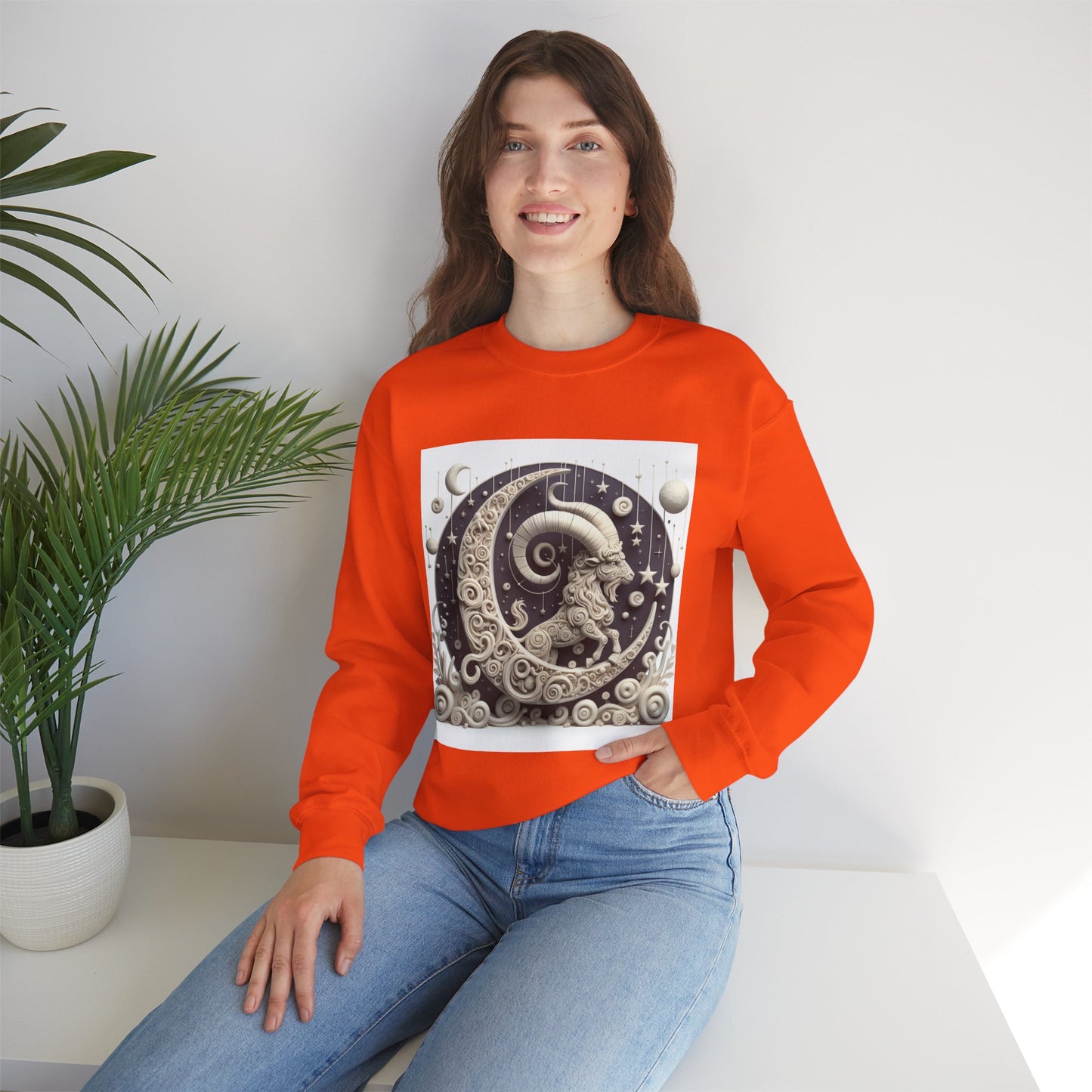 Unisex Heavy Blend™ Crewneck Sweatshirt, Stone Moon, Capricorn Zodiac Design