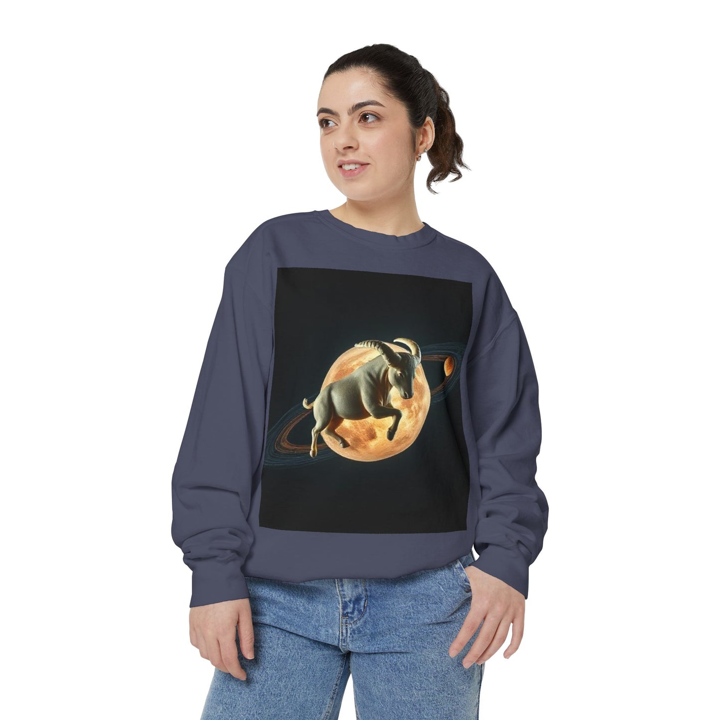 Garment-Dyed Sweatshirt, Unisex, Space Animal Design v1, Taurus
