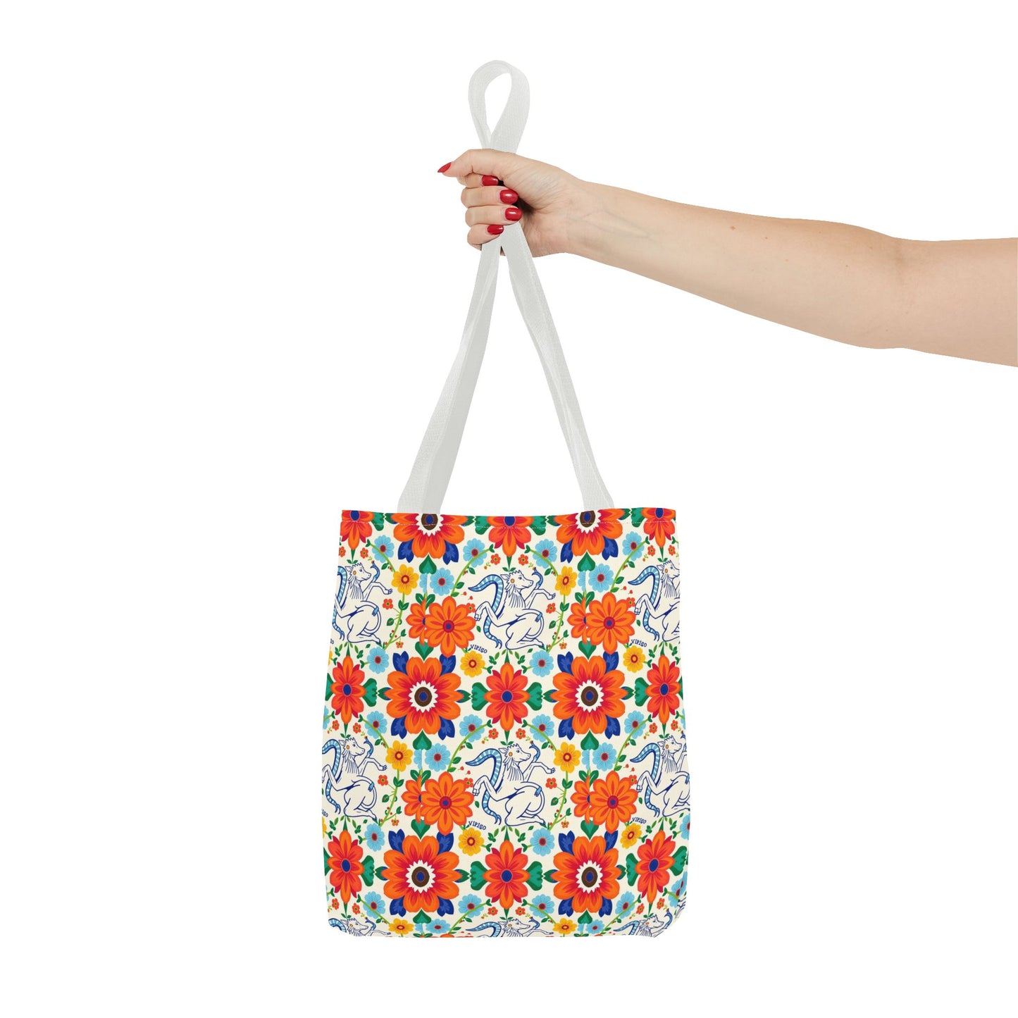 Tote Bag (AOP), Virgo, Zodiac v1, Flower Pattern