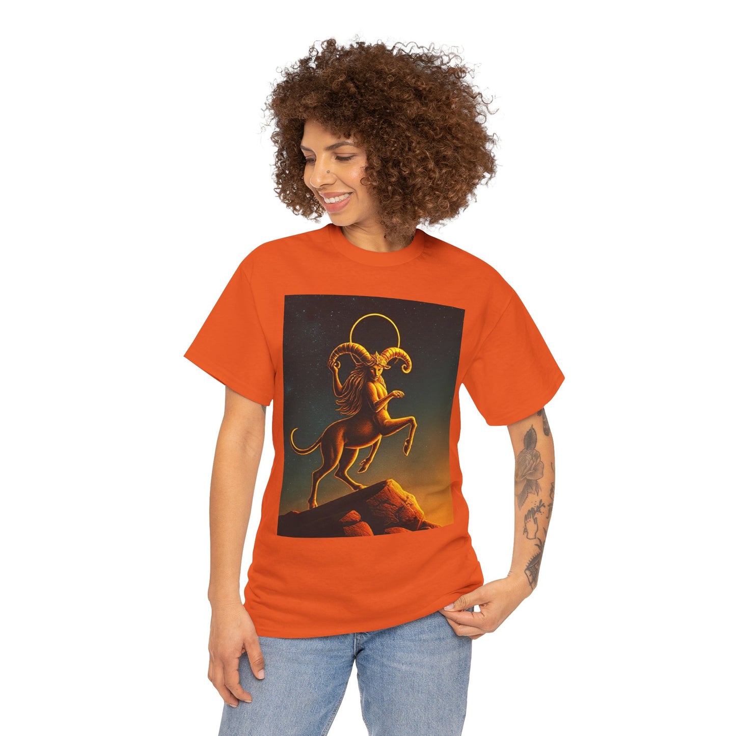 Unisex Heavy Cotton T-Shirt, Mountain Top 1v, Aries Zodiac Design