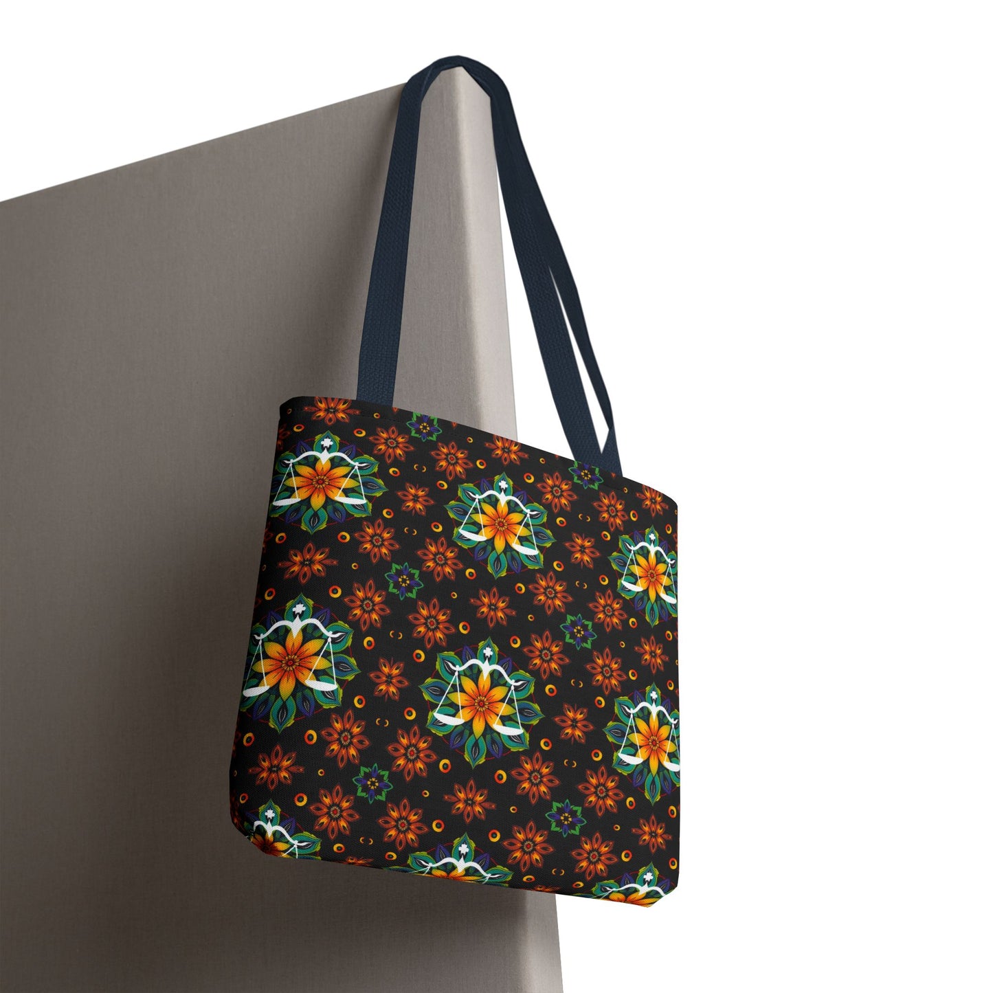 Tote Bag, (AOP), Libra, Zodiac, Flower Pattern