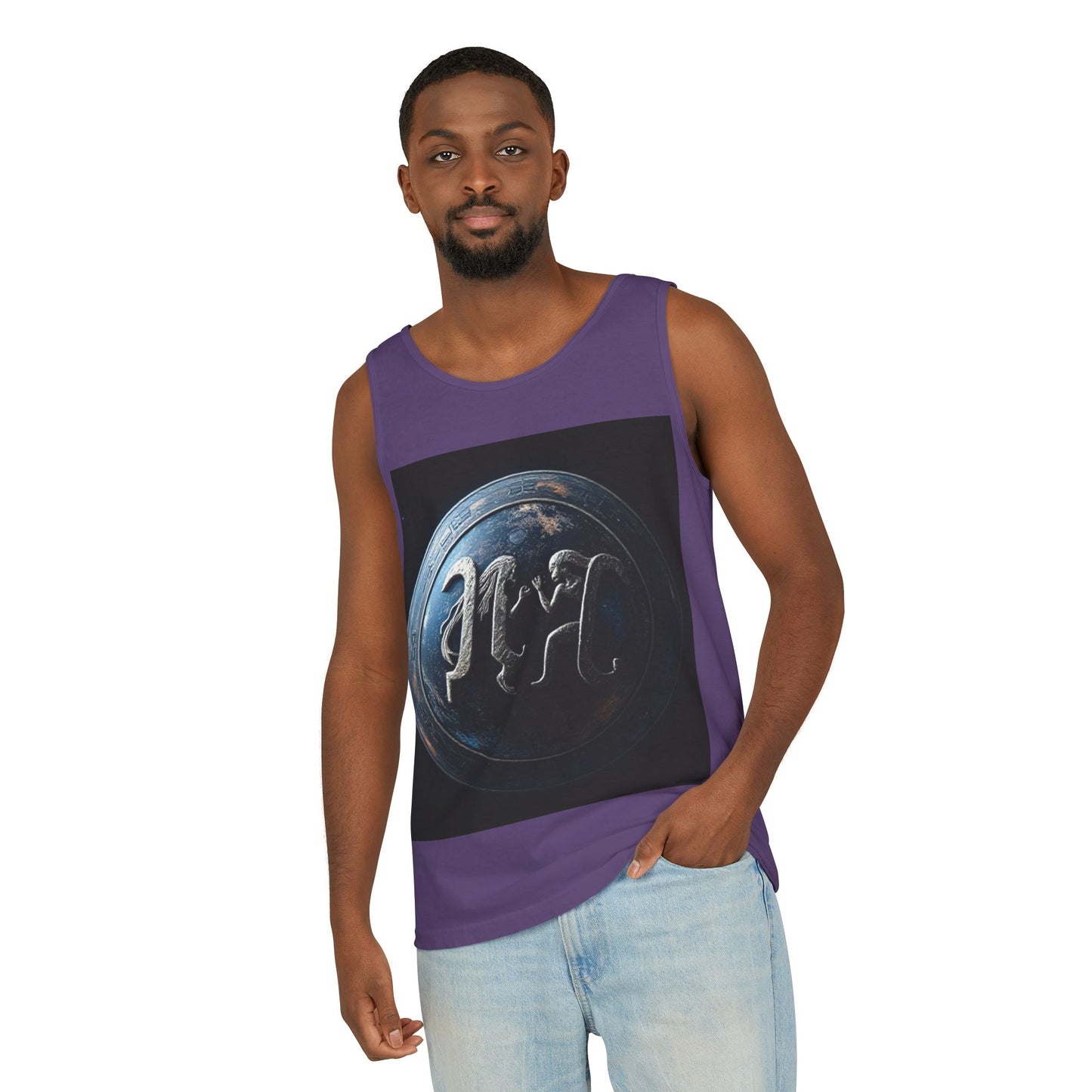 Unisex Garment-Dyed, Tank Top, Gemini Design, Space Symbol , 100% US cotton