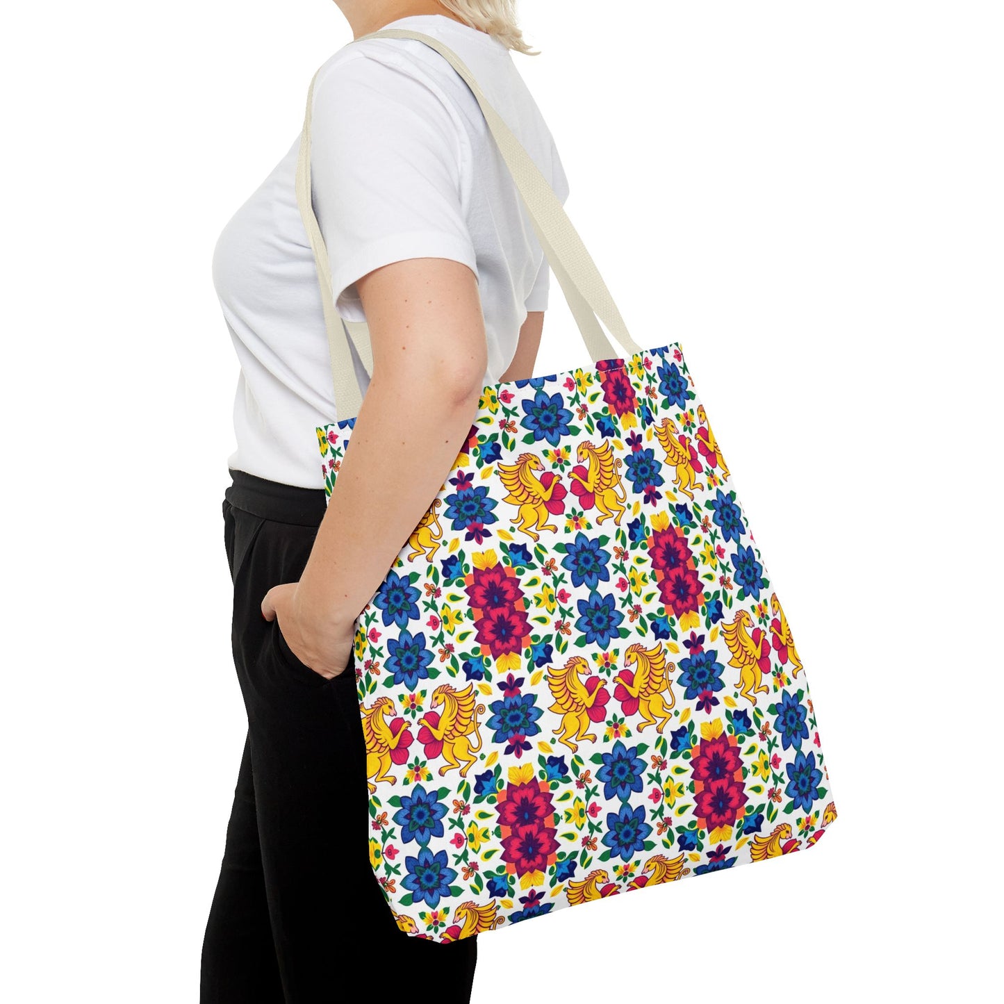 Tote Bag, (AOP), Gemini, Zodiac v6, Flower Pattern