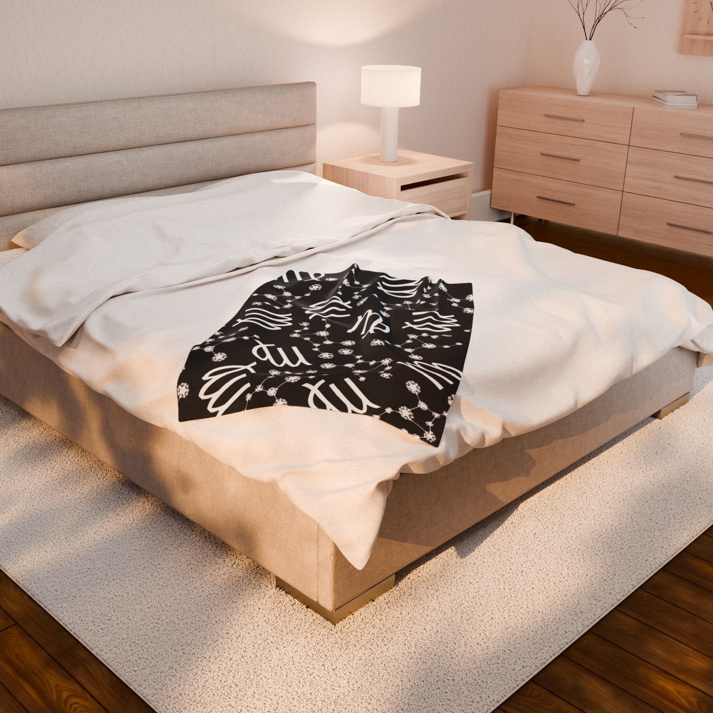 Velveteen Plush Blanket, Virgo Zodiac Sign, Constellation & Symbol, Black, 100% polyester