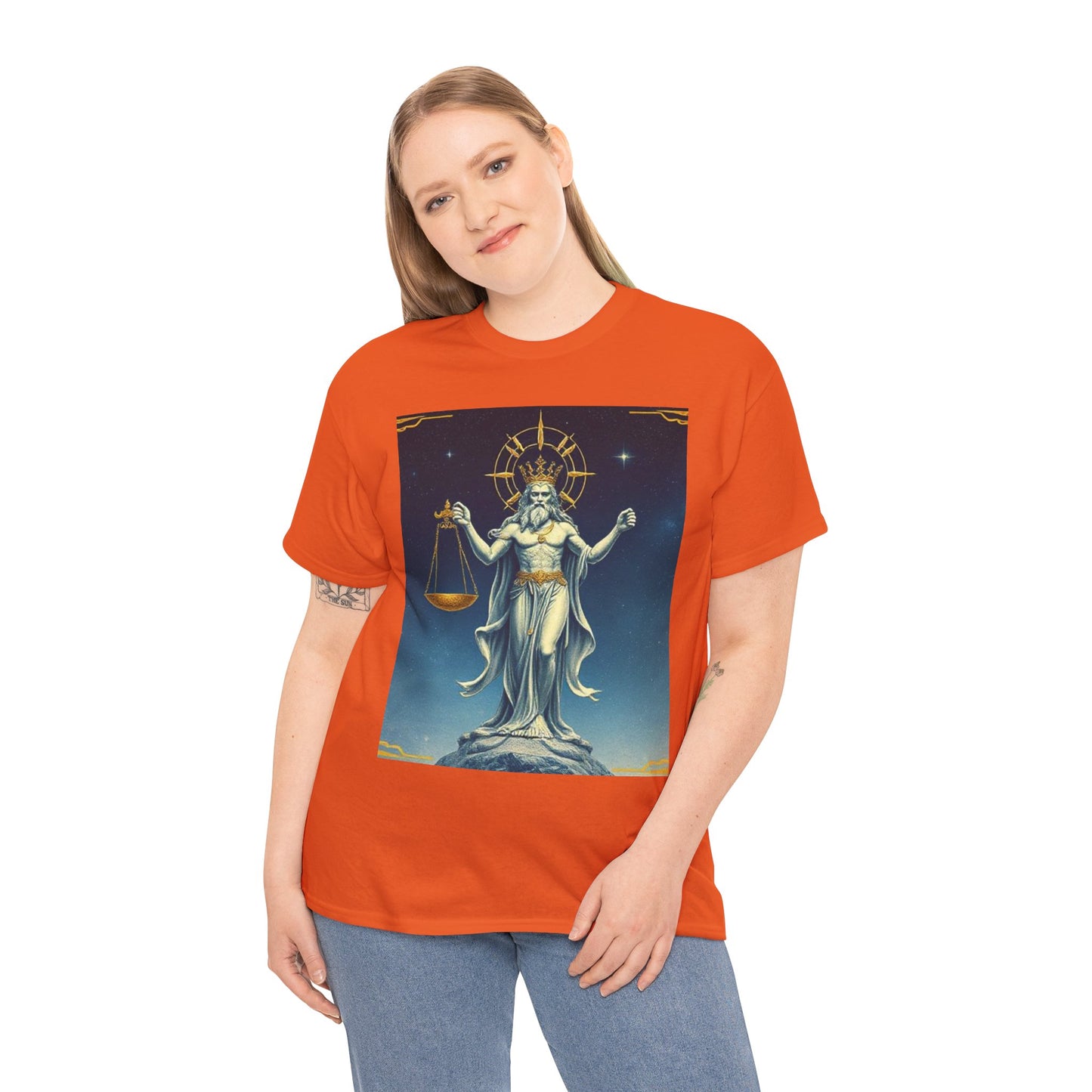 Unisex Heavy Cotton T-Shirt, Space, Libra God, Zodiac Design