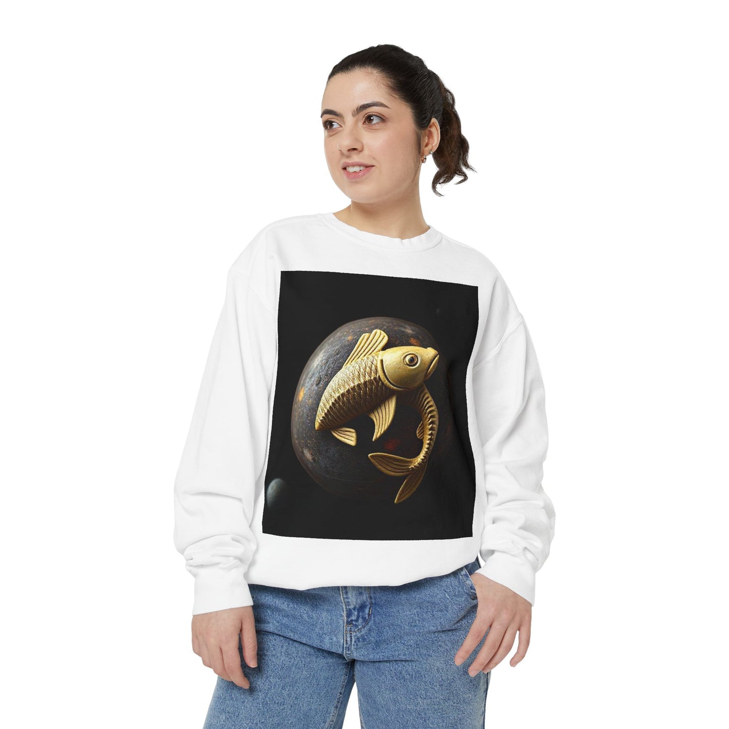 Garment-Dyed Sweatshirt, Unisex, Space Animal Design v1, Pisces