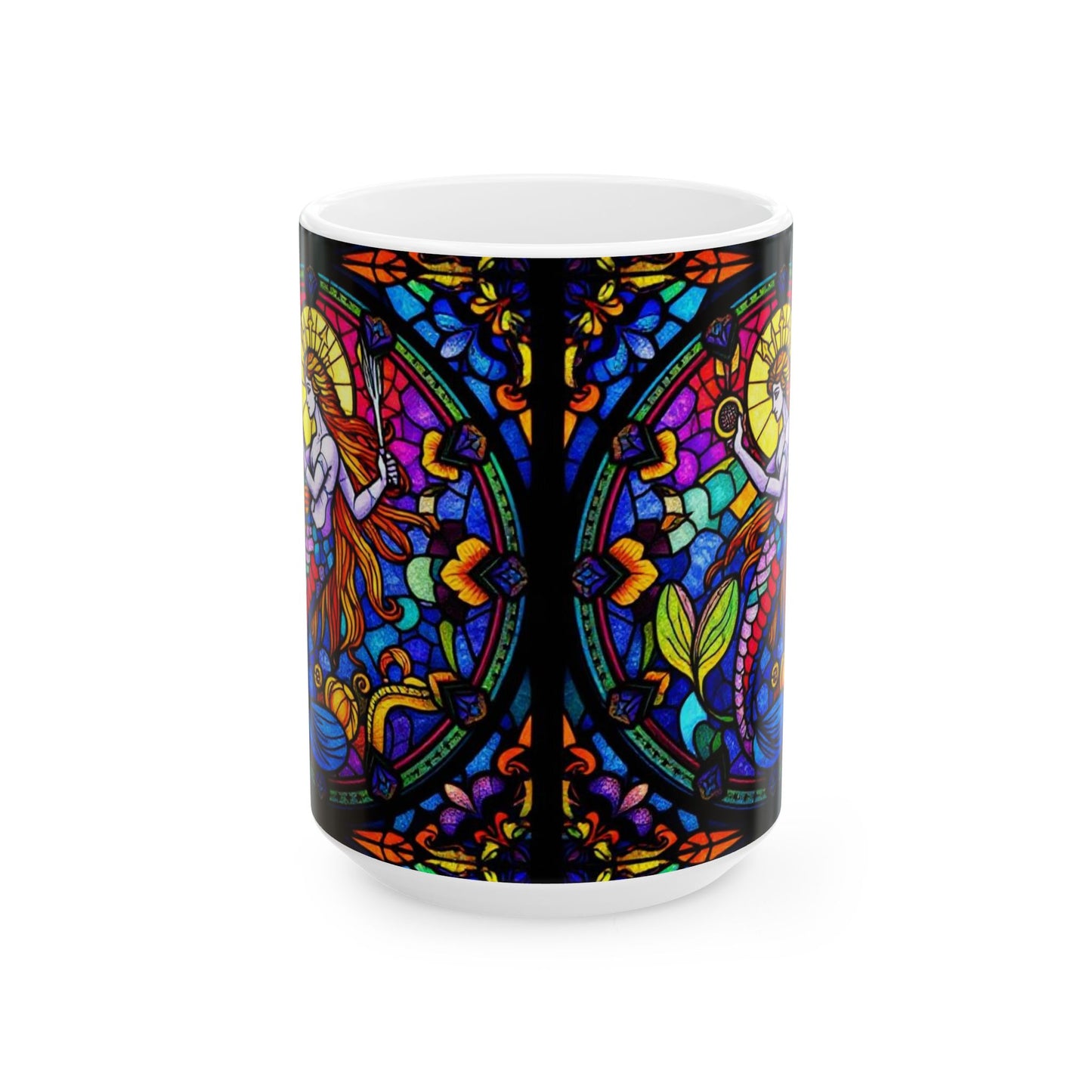 Ceramic Mug, (11oz, 15oz), Ceramic Coffee Mug, AOP, Glass Design, Aquarius Zodiac