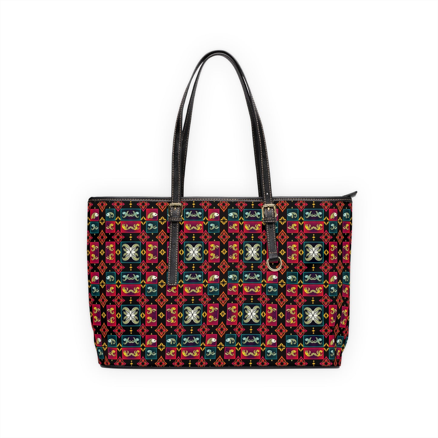 Leather Shoulder Bag, Pisces, Zodiac v3, Shapes Pattern