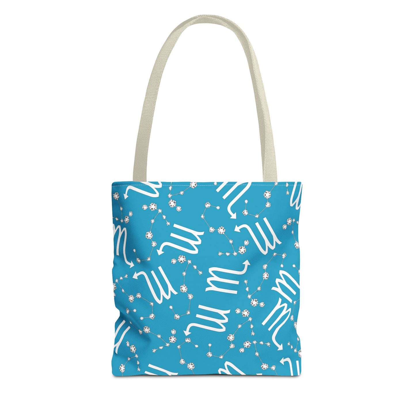 Tote Bag, Scorpio Zodiac Sign, AOP, (Turquoise, White)