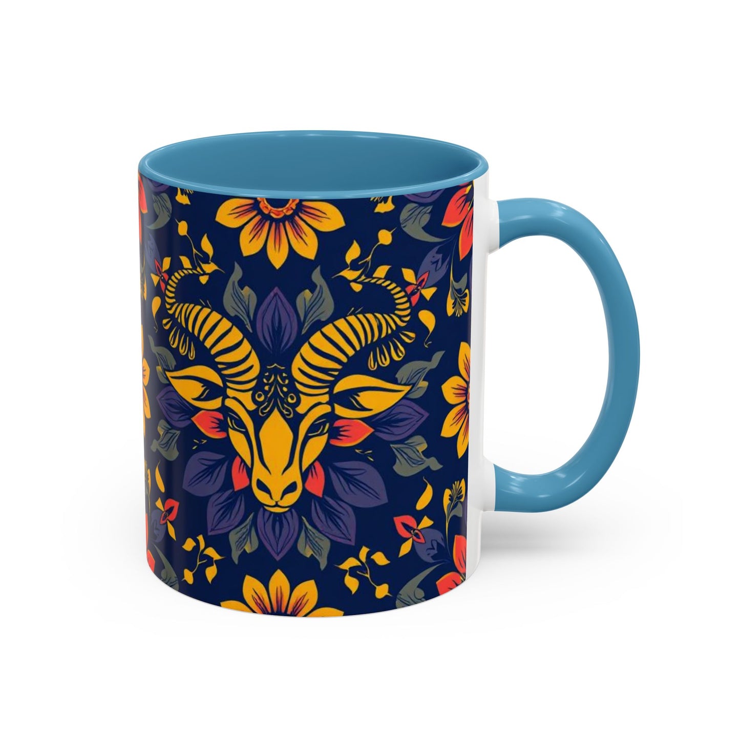 Accent Coffee Mug, Taurus, Zodiac v1. Flower Pattern, (11, 15oz)