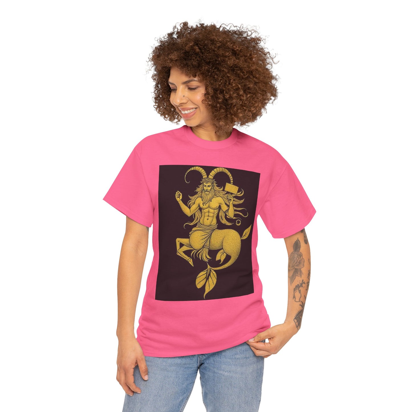 Unisex Heavy Cotton T-Shirt, Capricorn God, Zodiac Design
