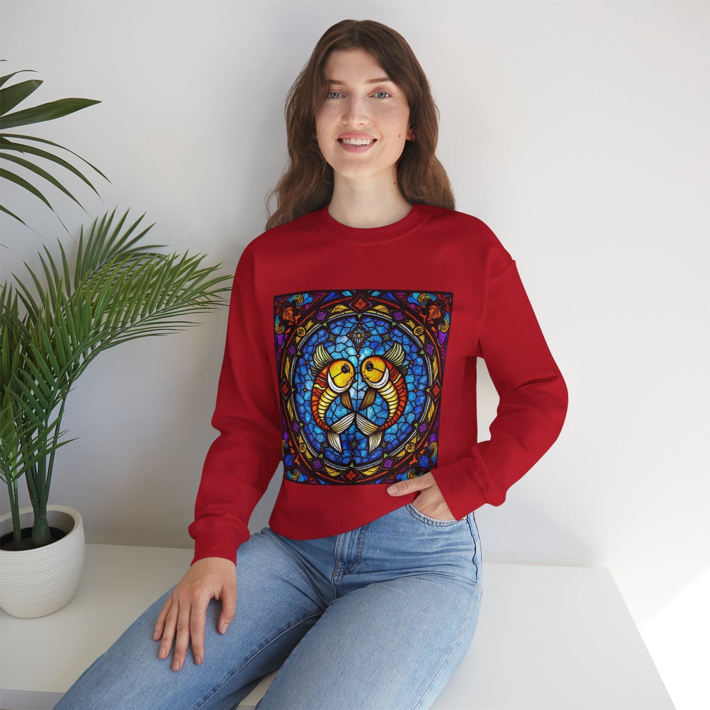 Unisex Heavy Blend™ Crewneck Sweatshirt, Glass 1, Pisces Zodiac Design