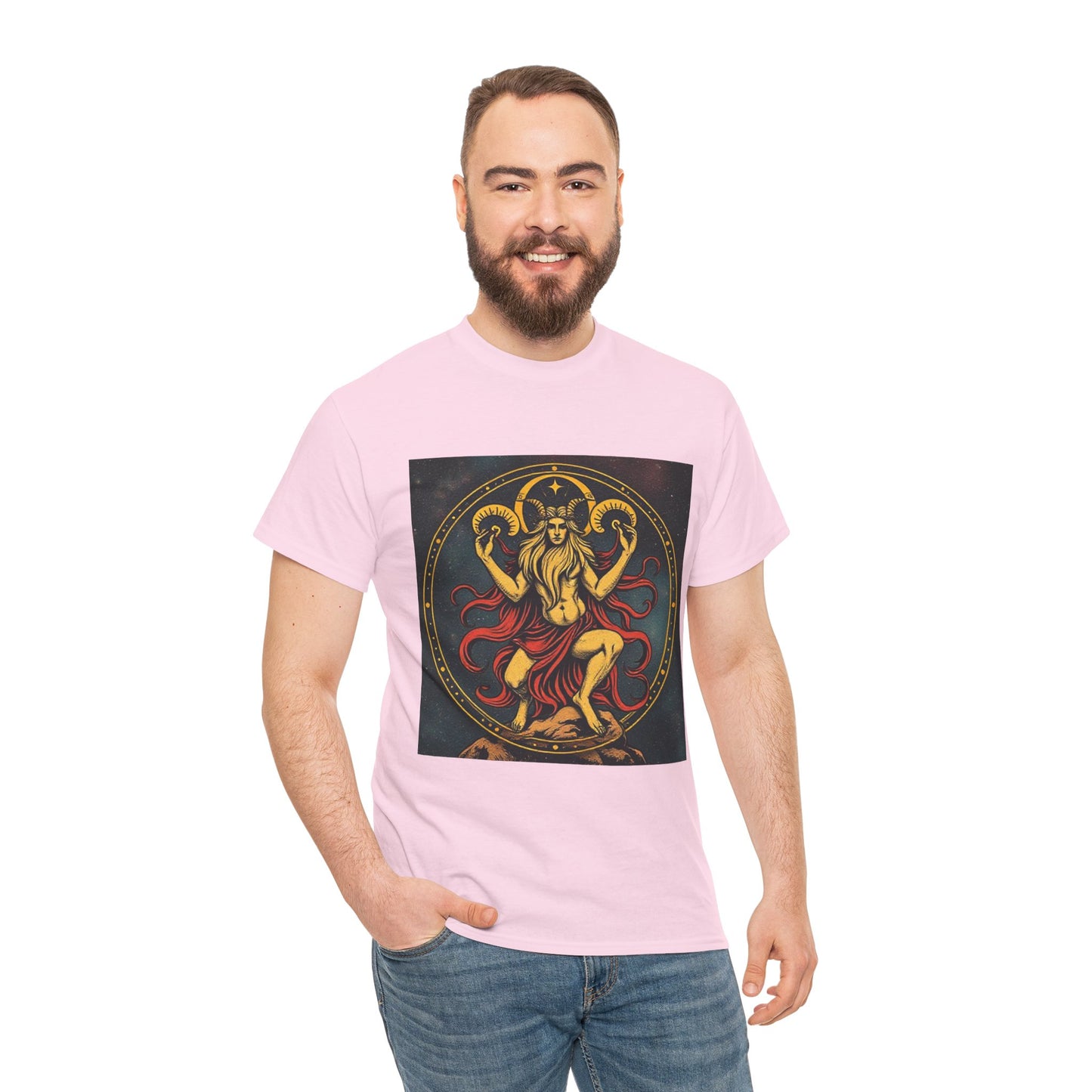Unisex Heavy Cotton T-Shirt, Aries God 2v, Zodiac Design