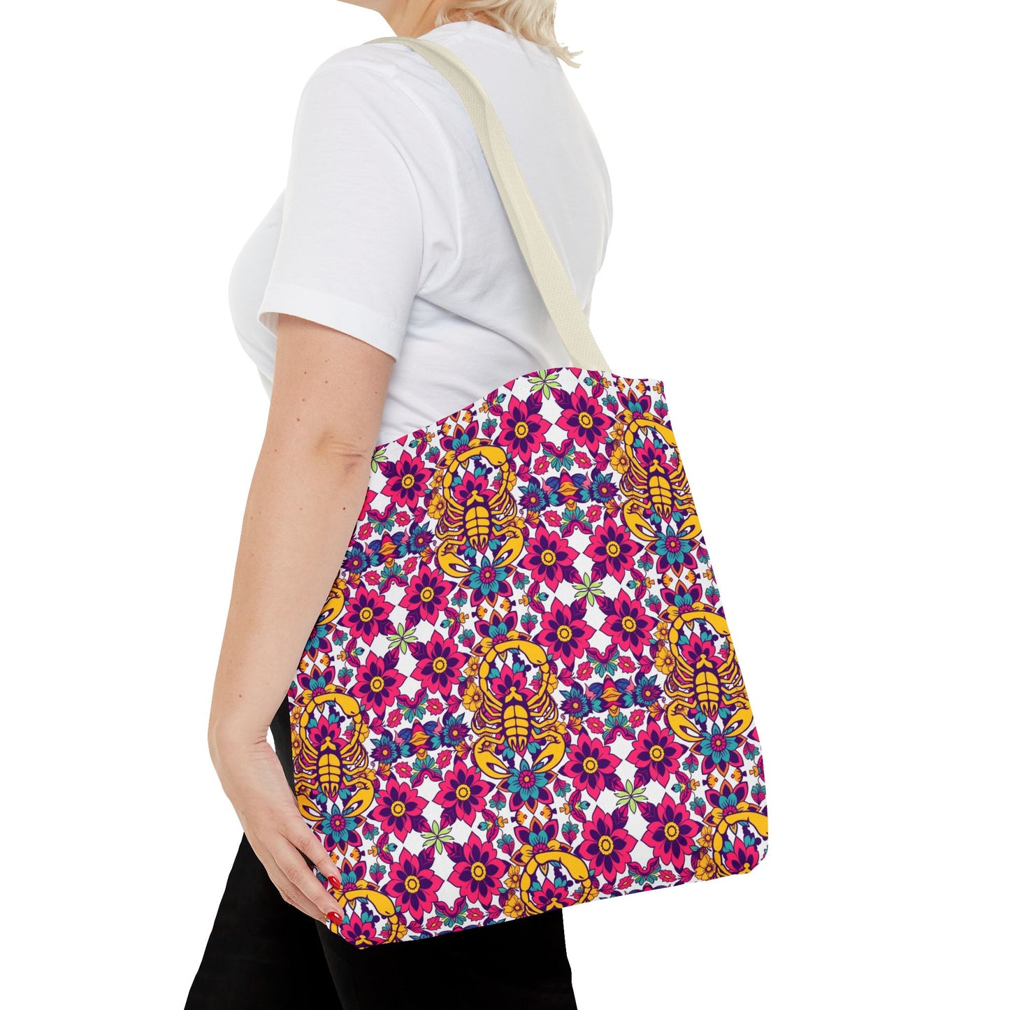 Tote Bag (AOP), Scorpio, Zodiac v1, Flower Pattern