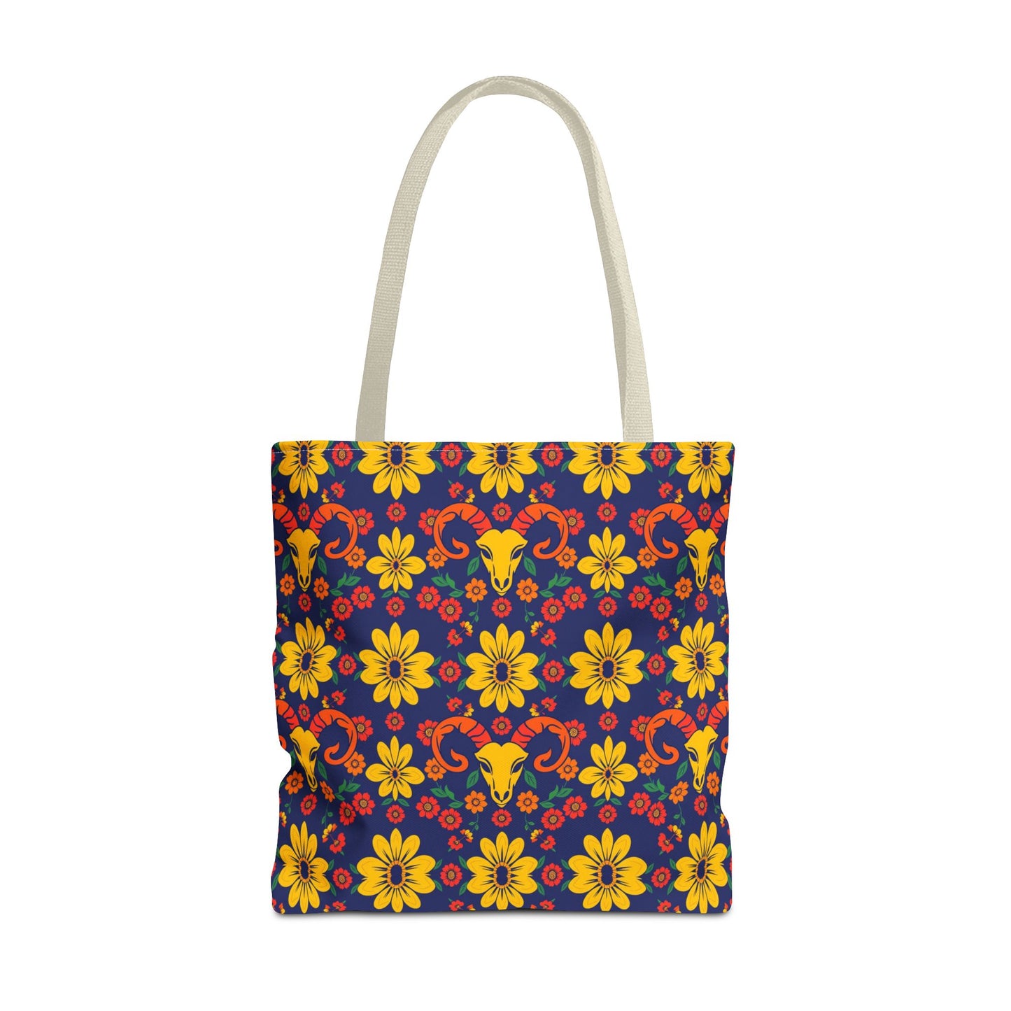 Tote Bag, (AOP), Aries, Zodiac v5, Flower Pattern