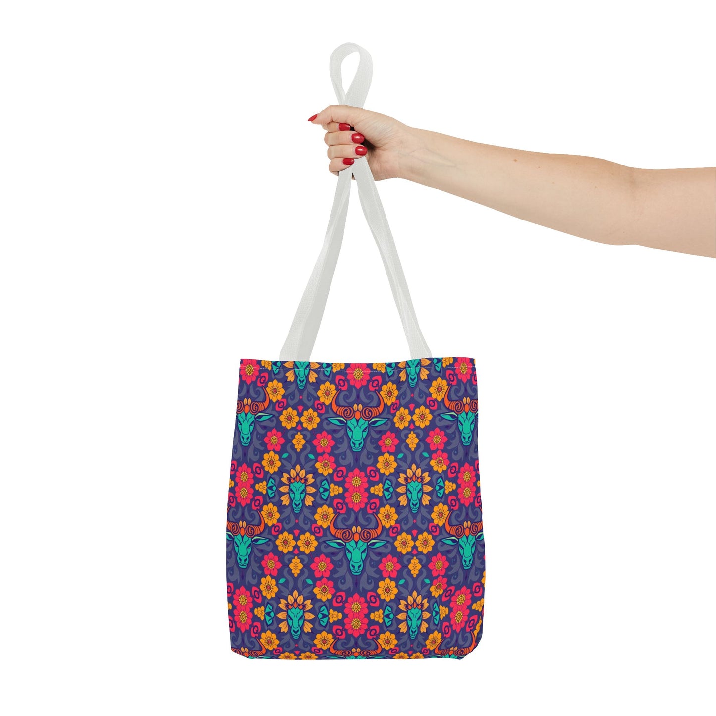 Tote Bag, (AOP), Taurus, Zodiac v1, Flower Pattern
