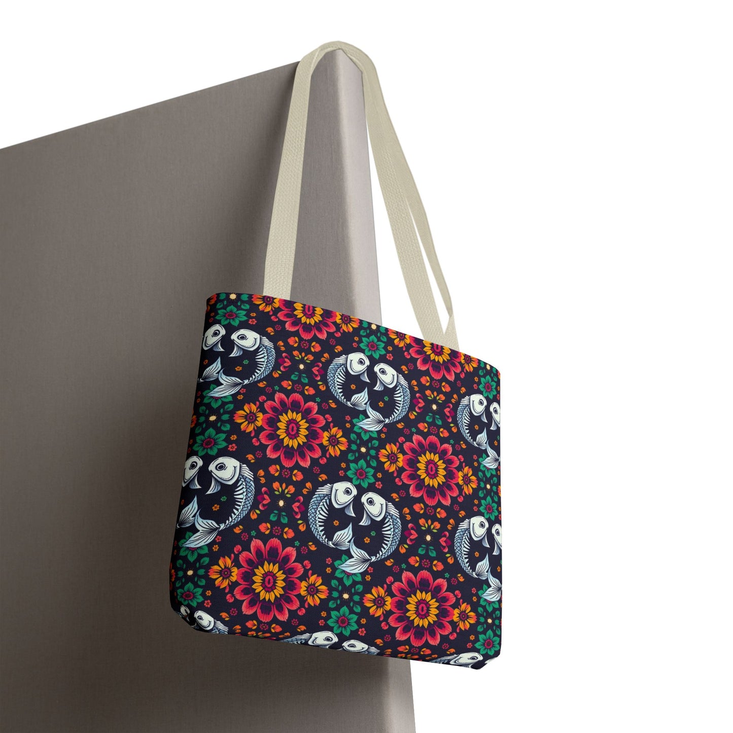 Tote Bag (AOP), Pisces, Zodiac v1, Flower Pattern