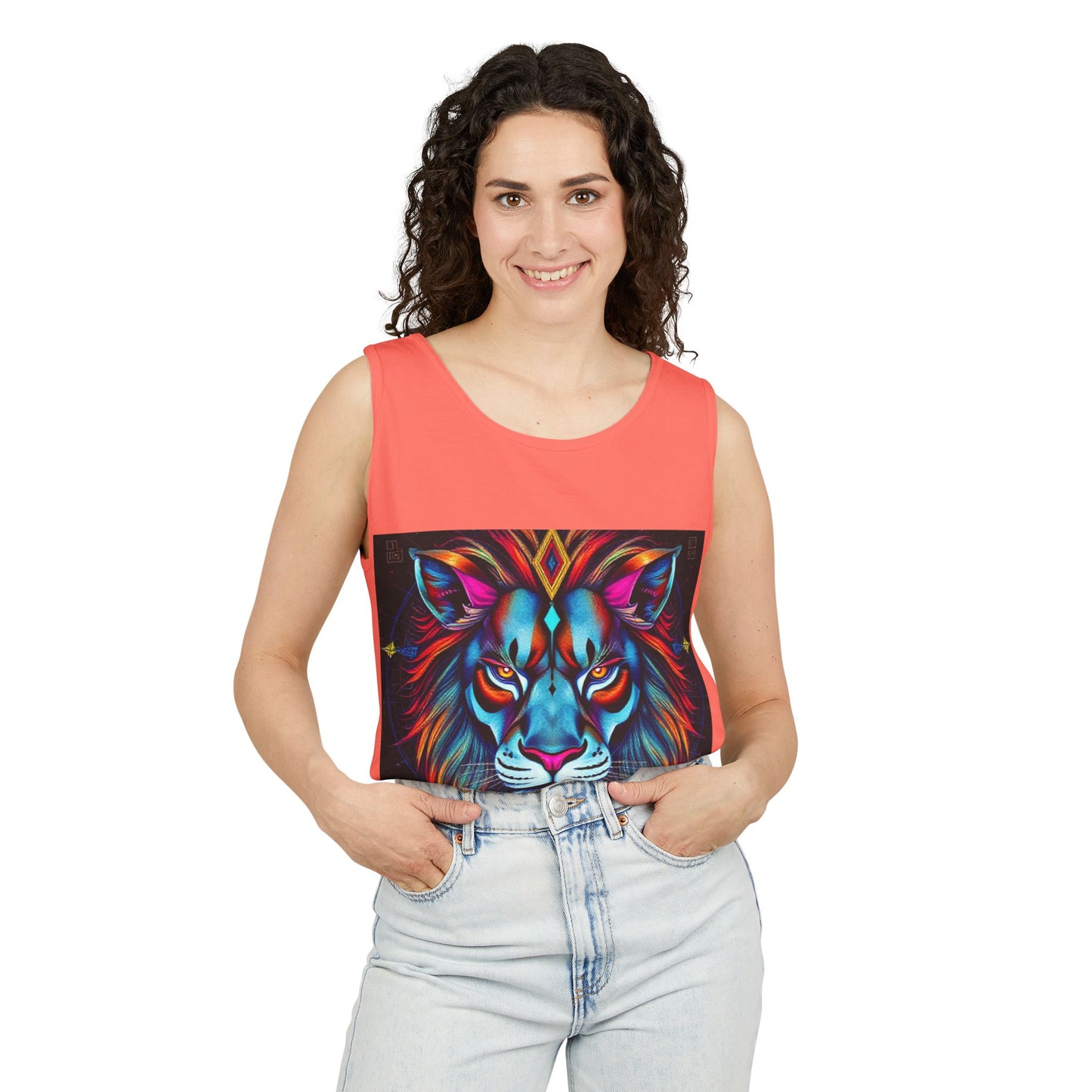 Unisex Garment-Dyed, Tank Top, Leo, Pop Art v1, 100% US cotton