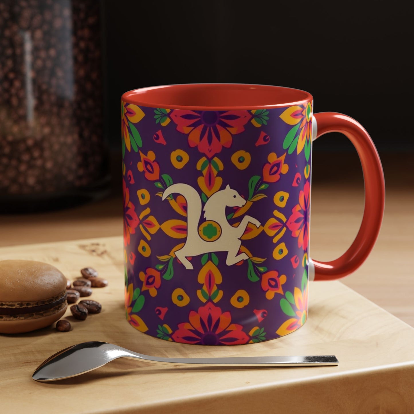 Accent Coffee Mug, Aquarius, Zodiac v2, Flower Pattern, (11, 15oz)
