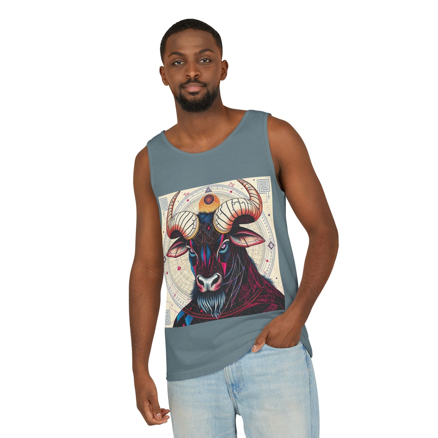 Unisex Garment-Dyed, Tank Top, Taurus Design, Pop Art, 100% US cotton