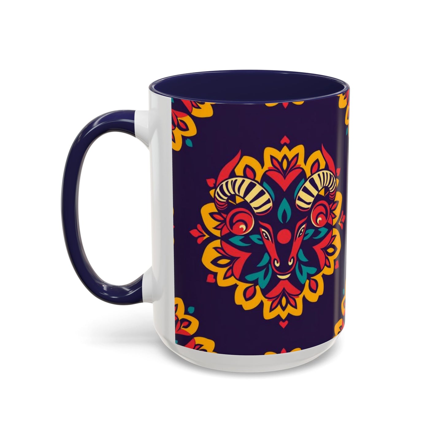 Accent Coffee Mug, Taurus, Zodiac v4. Flower Pattern, (11, 15oz)