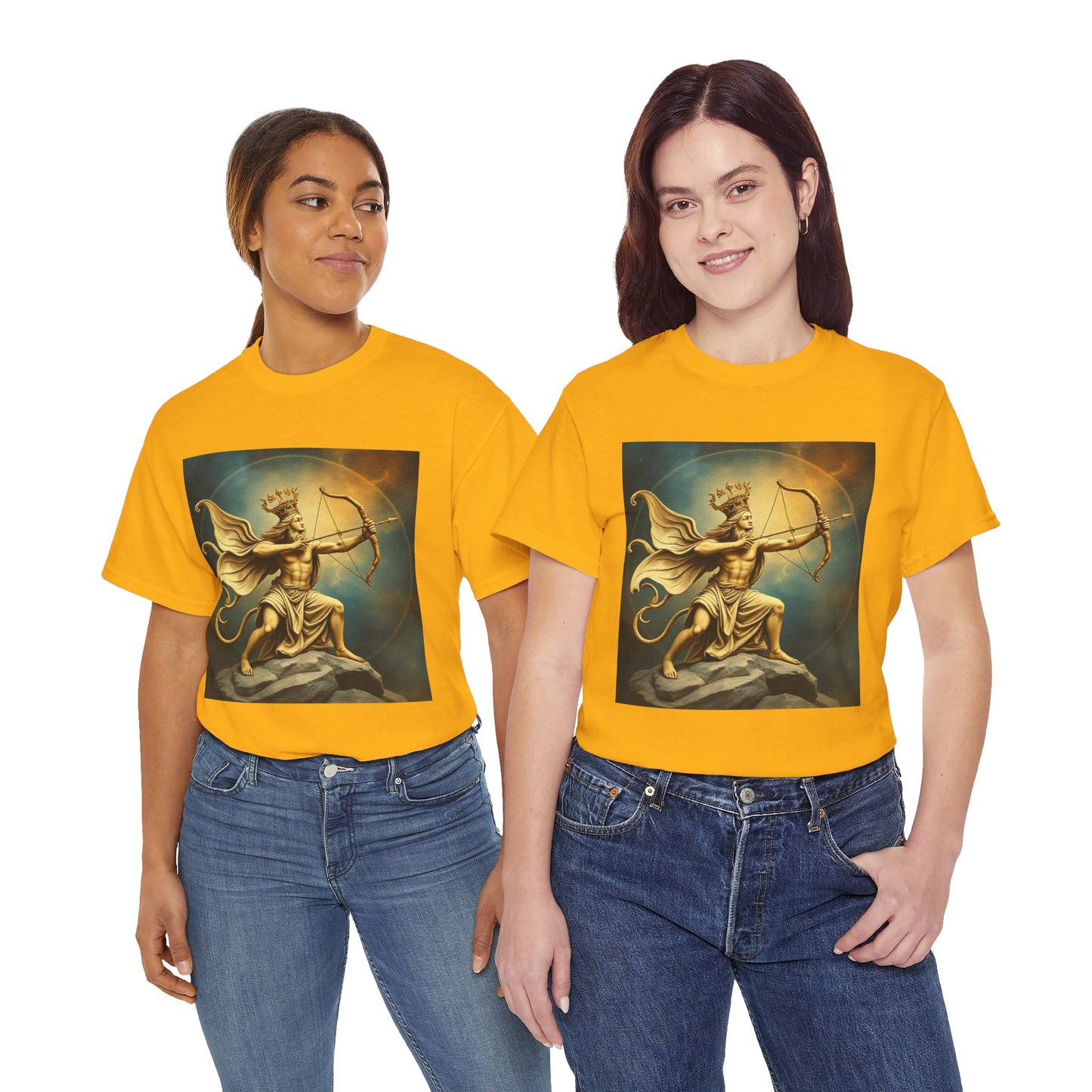 Unisex Heavy Cotton T-Shirt, Sagittarius King, Bow & Arrow v1, Zodiac Design
