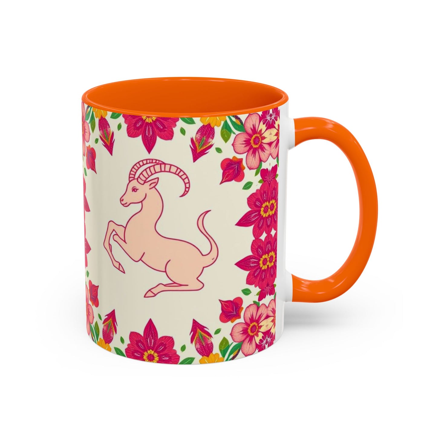 Accent Coffee Mug, Capricorn, Zodiac v2, Flower Pattern, (11, 15oz)