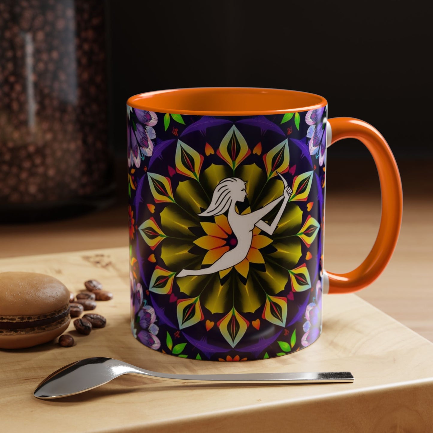 Accent Coffee Mug, Sagittarius, Zodiac v1. Flower Pattern, (11, 15oz)