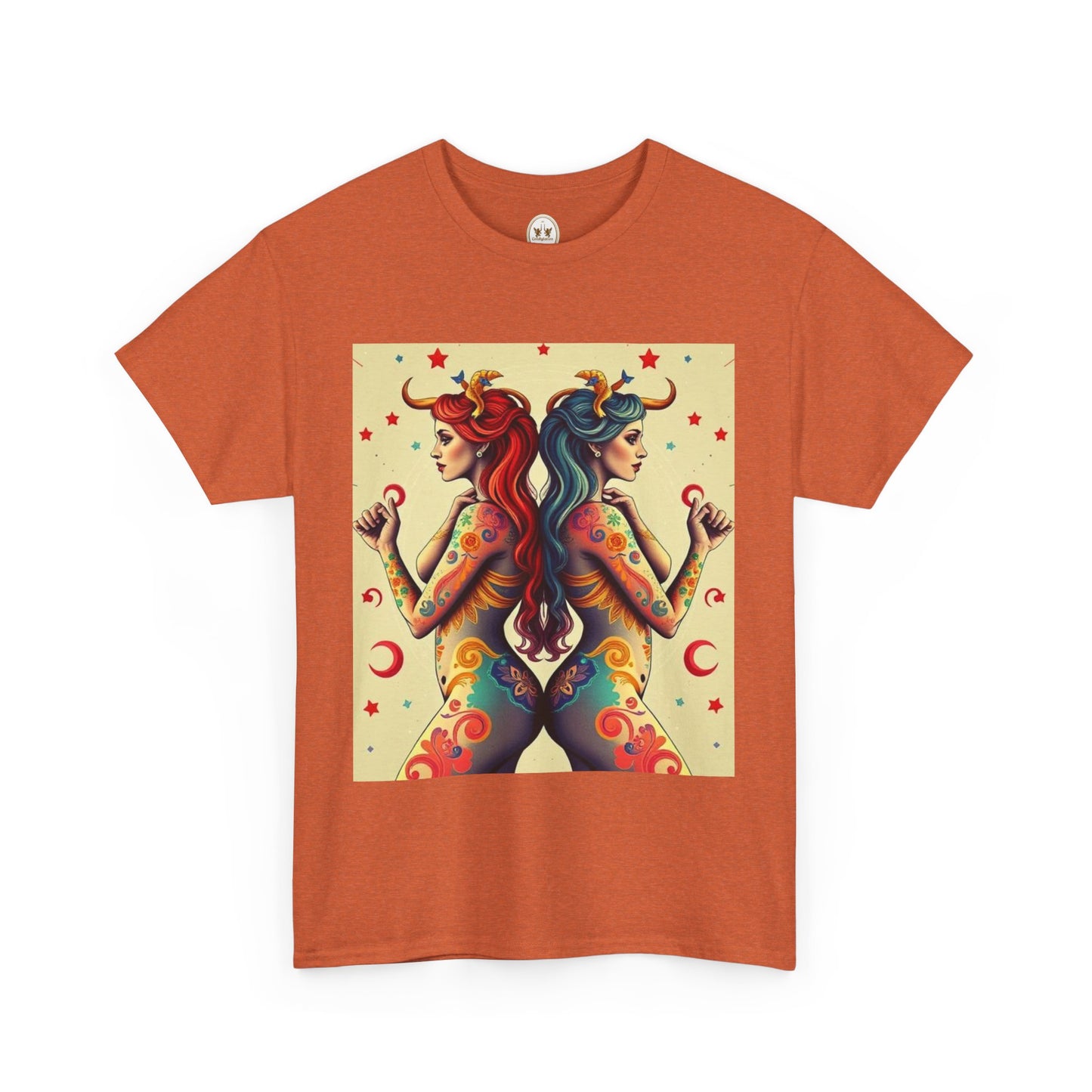 Unisex Heavy Cotton T-Shirt, Gemini, Zodiac v4, Sexy Art