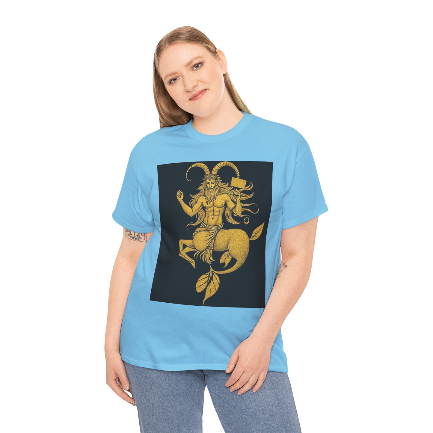 Unisex Heavy Cotton T-Shirt, Capricorn God, Zodiac Design