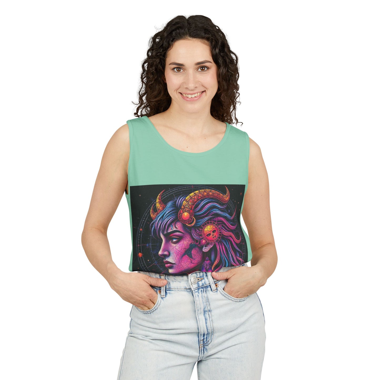 Unisex Garment-Dyed, Tank Top, Virgo Design, Pop Art v1, 100% US cotton