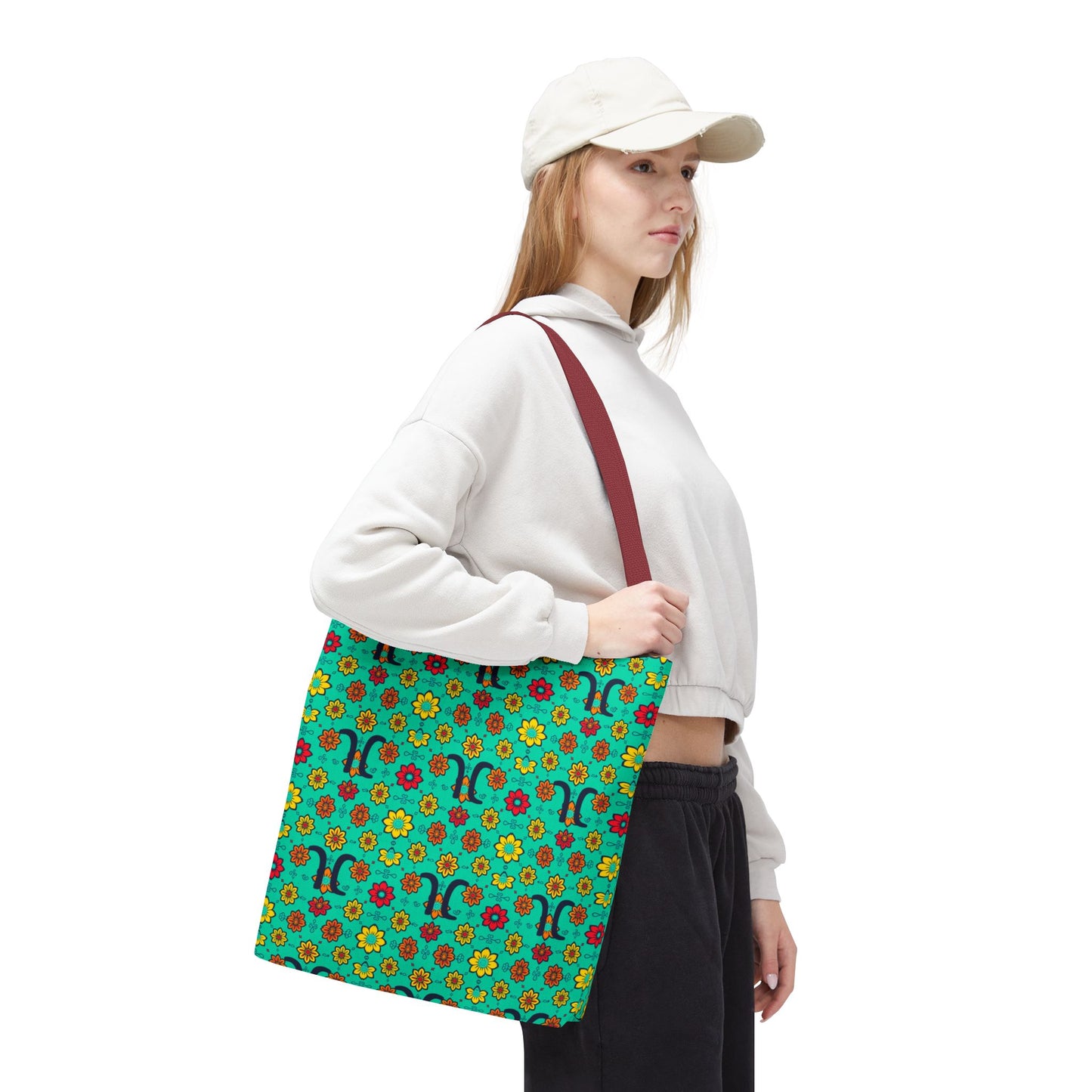 Tote Bag, (AOP), Aquarius, Zodiac, Flower Pattern